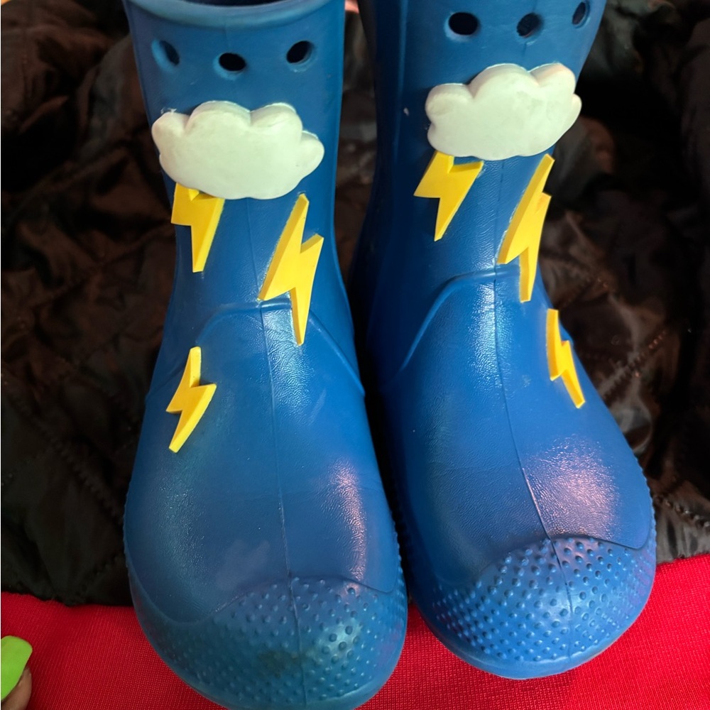 CROCS Blue and Yellow Rain & Snow Boots with Lightning Design